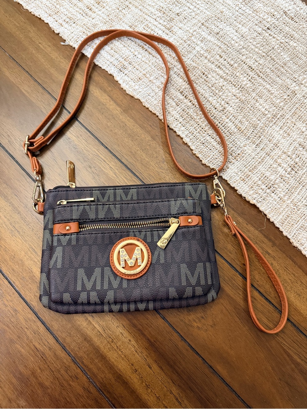 MKF Collection Mia K Helen Signature Crossbody Bag Wristlet Brown Monogram NWT